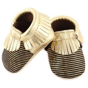 First Steps Gold Moccasin Stripes